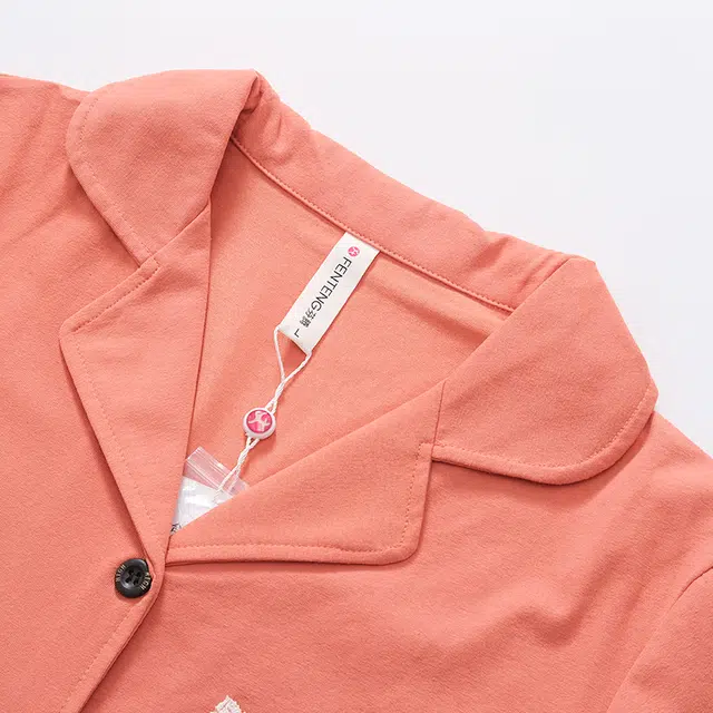 芬腾 翻领单排扣舒适短袖松紧五分裤睡衣套装 女款