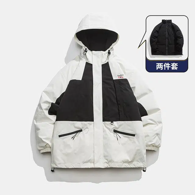 雅鹿  日系加绒加厚连帽宽松  防水防风透气超轻冲锋衣 男款