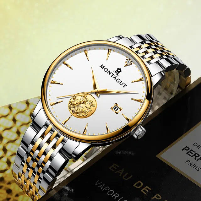 梦特娇 麒麟系列 自动机械机芯 精钢表带 国表 男表 白色表盘