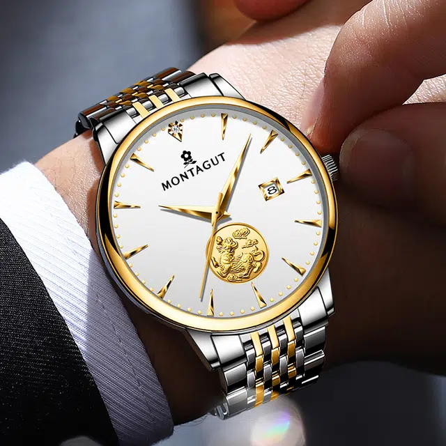 梦特娇 麒麟系列 自动机械机芯 精钢表带 国表 男表 白色表盘