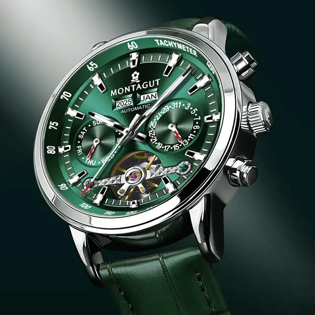 梦特娇 职场商务学生党通勤潮流日常休闲高级腕表多功能 自动机械机芯 国表 男表 蓝色表盘