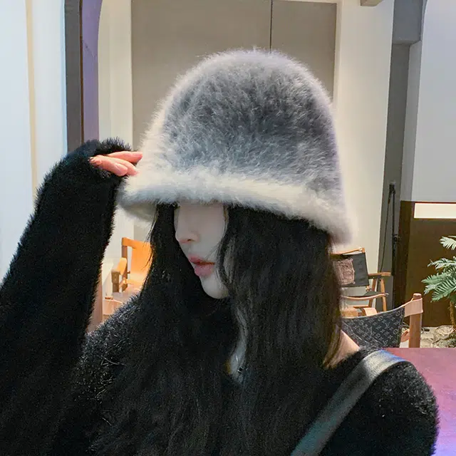 微笑鲨 加厚防寒大头围显脸小盆帽毛绒帽冬季保暖 兔毛混纺 渔夫帽 女款