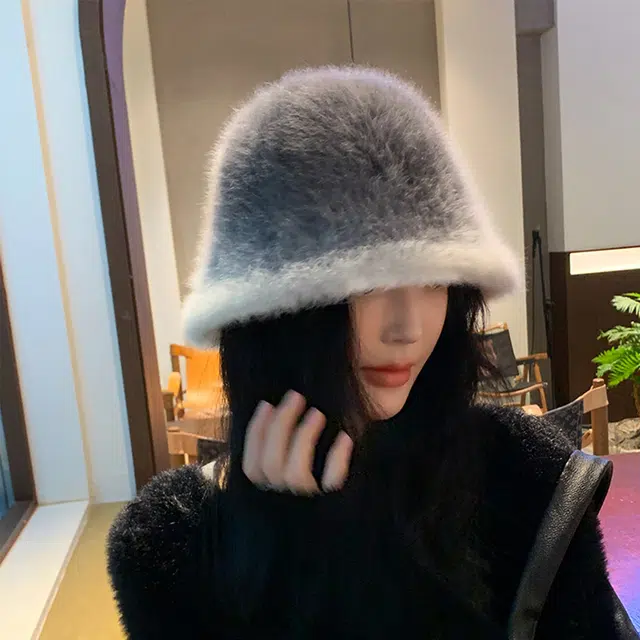 微笑鲨 加厚防寒大头围显脸小盆帽毛绒帽冬季保暖 兔毛混纺 渔夫帽 女款