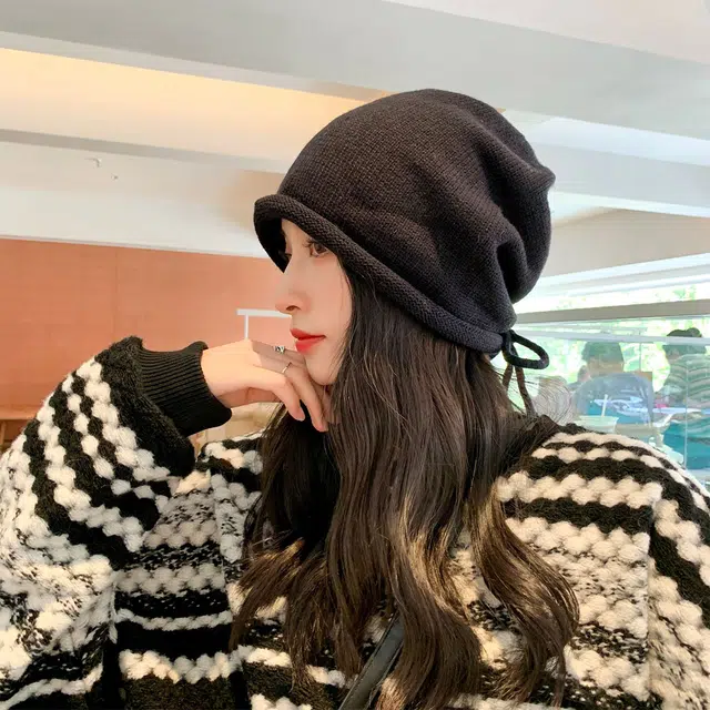 微笑鲨 韩版针织毛线日系百搭 聚酯纤维 堆堆帽 男女同款情侣款