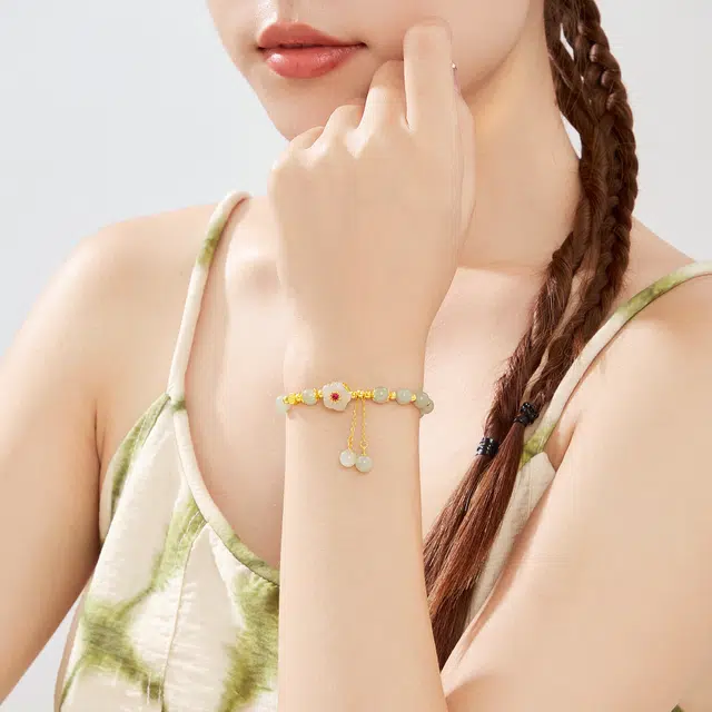 老凤祥 福运桃花新中式桃花流苏平安喜乐小众高级 手串 青玉 女款