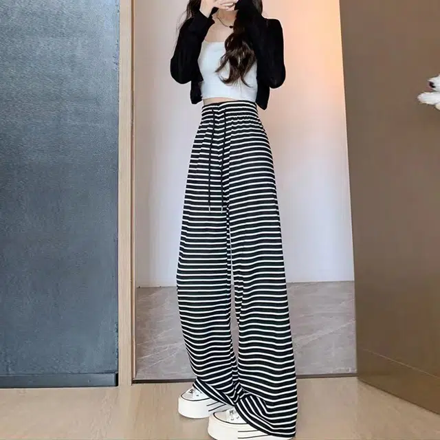 依钗 美式抽绳针织慵懒感百搭舒适高腰显瘦垂感拖地阔腿运动卫裤直筒裤休闲裤 女款