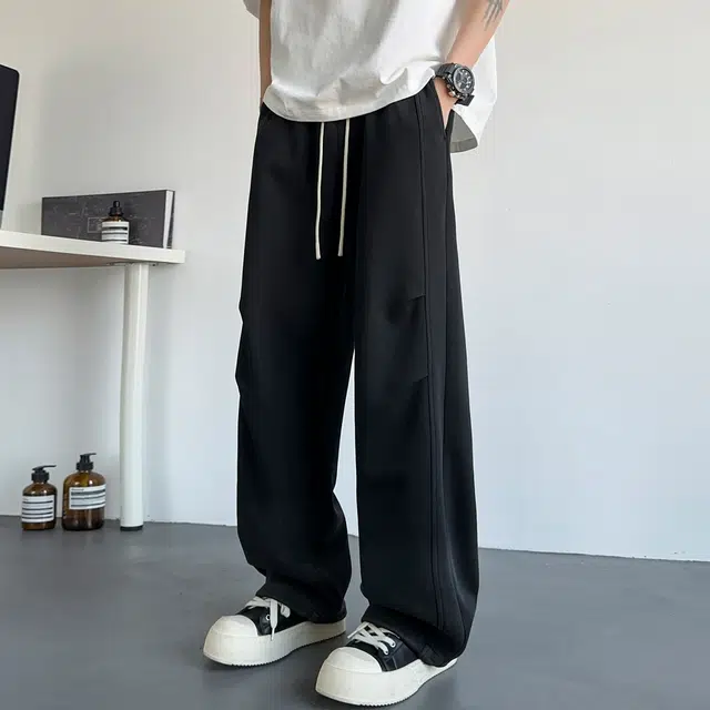 美式高街基础款重磅针织运动裤宽松直筒抽绳松紧腰渐变设计日常休闲通勤百搭休闲裤 男女同款
