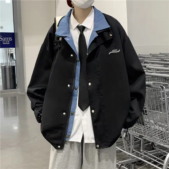 一碗士多 美式复古高街假两件拼接机能风防风防水休闲百搭夹克 男女同款