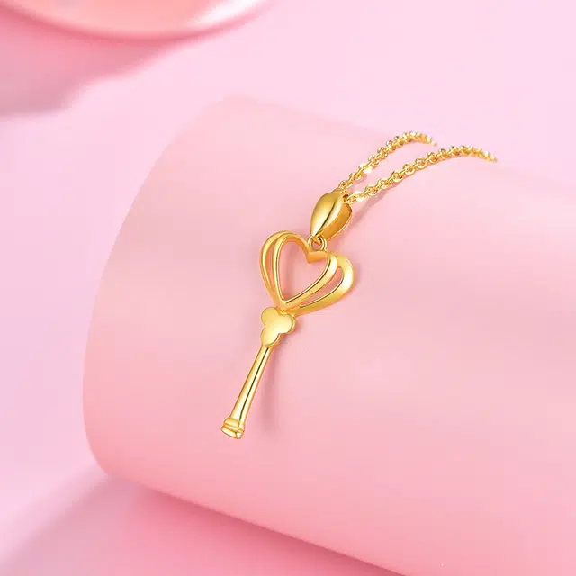 行金银中 爱心钥匙 打开心扉心形 甜美小众轻奢高级感 足金 按克计价 黄金项链 男女同款情侣款