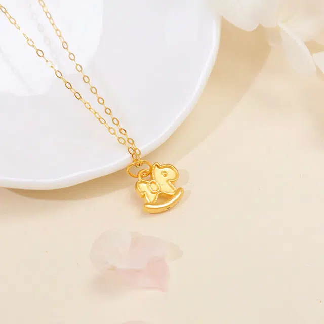行金银中 旋转木马轻奢简约小众百搭 足金 黄金项链 女款