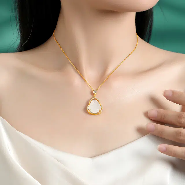行金银中 佛缘永随 招财纳福吉祥如意闪耀笑意弥勒佛 璀璨转运佛公 新中式轻奢精致优雅国风 日常通勤吸睛百搭#好运天然 玉髓 项链 女款