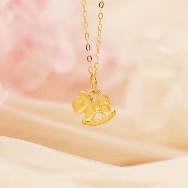行金银中 旋转木马轻奢简约小众百搭 足金 黄金项链 女款