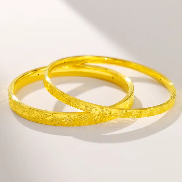 金至福 闪耀樱花 碎冰冰花卉 新中式轻奢显白贵气 足金 按克计价 黄金手镯 女款