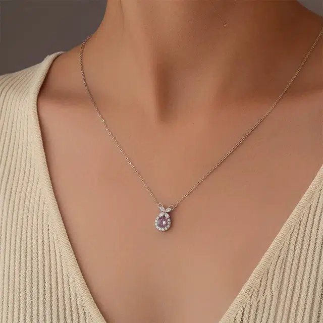 金至福 幸运四叶草 甜美在逃公主蝴蝶结 九紫离火 招财纳福天然 紫水晶 项链 男女同款情侣款