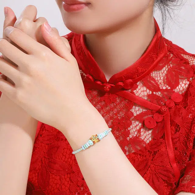 金至福 原创神话系列 财神 招财纳福本命 呆萌可爱新中式国潮  小众通勤百搭财神爷好运可调节手饰 足金 一口价 黄金手链 男女同款情侣款