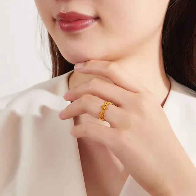 金至福 花丝 足金 一口价 黄金戒指 女