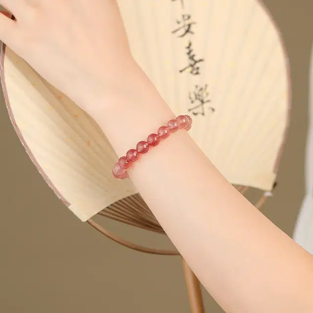 金至福 旺桃花 浪漫渐 粉色 招正缘转运珠甜美森系 好运可调节天然 草莓晶 手串 男女同款情侣款