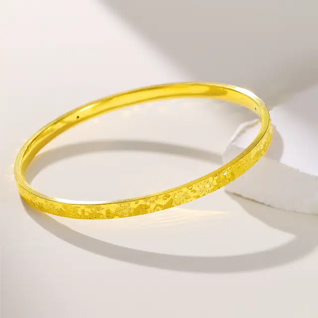 金至福 闪耀樱花 碎冰冰花卉 新中式轻奢显白贵气 足金 按克计价 黄金手镯 女款