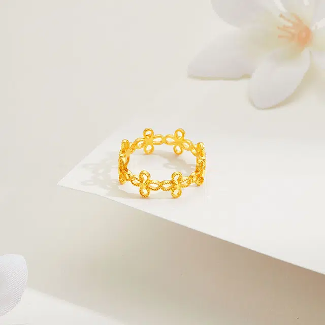 金至福 花丝 足金 一口价 黄金戒指 女