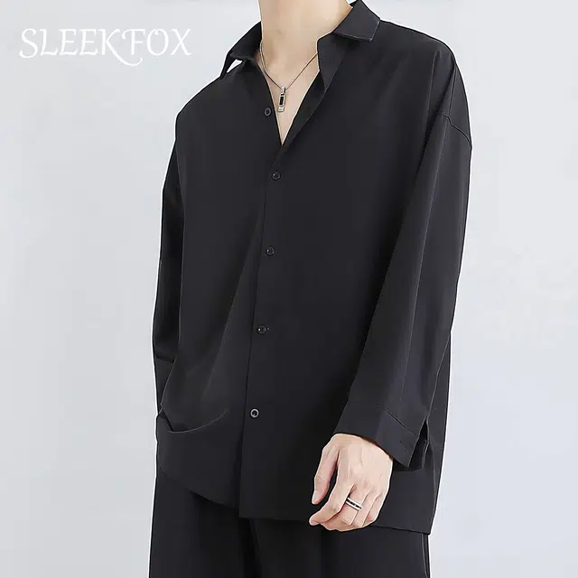 拾个壹先生 纯色那不勒斯风冰丝长袖男装商务休闲衬衣衬衫 男女同款