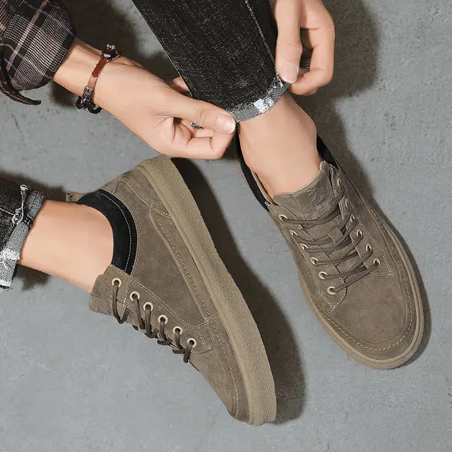 袋鼠头 猪皮 防滑鞋底有效提升稳定性 耐磨 低帮 板鞋 男女同款 褐色