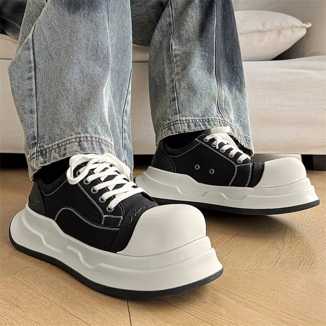 袋鼠头 超纤皮 时尚 潮流 大方 简约 百搭 通勤 低帮 板鞋 男款 黑白