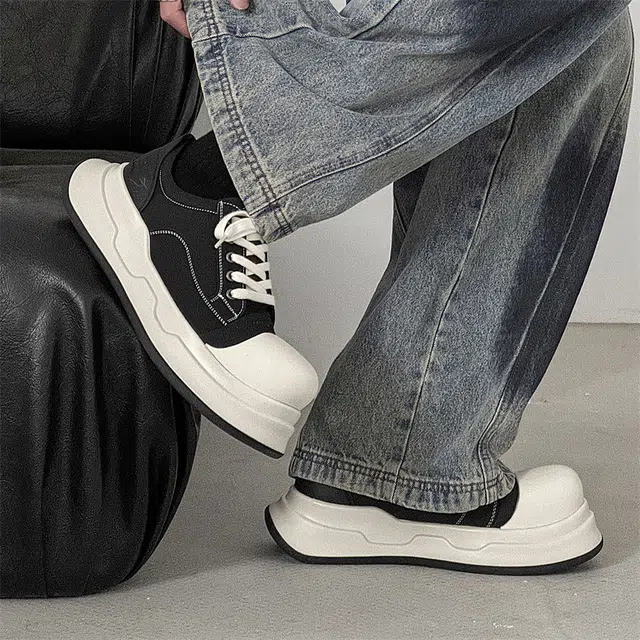 袋鼠头 超纤皮 时尚 潮流 大方 简约 百搭 通勤 低帮 板鞋 男款 黑白