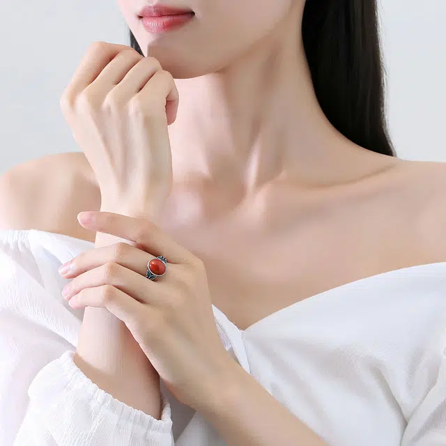 小银匠 中国风复古蝴蝶 开口宫廷古风蝴蝶花 玛瑙 玉石戒指 女款