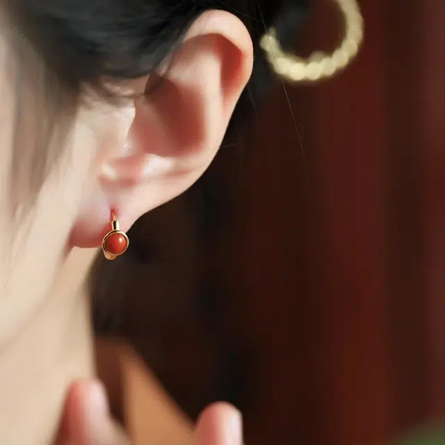 小银匠 红色复古轻奢高级感 玛瑙 耳环 女款