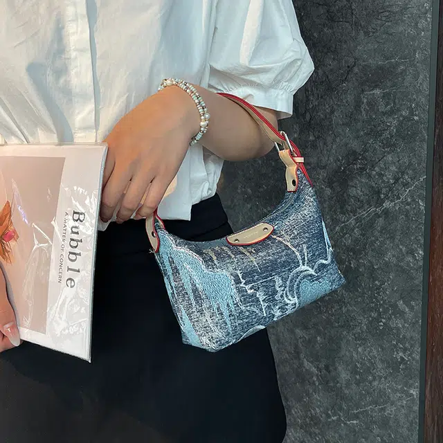 奕旅 超火小众包包女百搭斜挎包时尚小拎包女包 牛仔布 单肩包 常规 女款 牛仔蓝