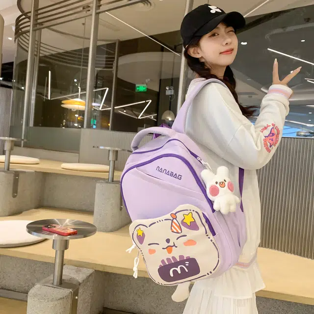 三只小鸭 可爱甜美书包女高颜值大容量双肩百搭背包 尼龙 单肩包