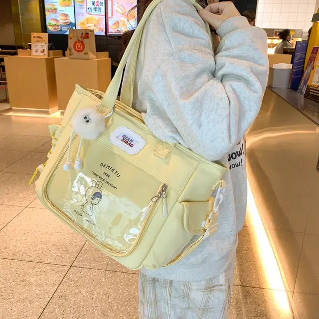 单肩包 可爱透明斜挎包包女学生手提包大容量卡通单肩托特包