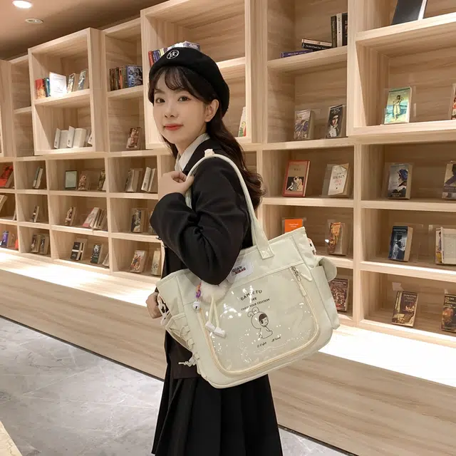 单肩包 可爱透明斜挎包包女学生手提包大容量卡通单肩托特包
