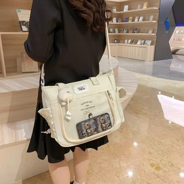单肩包 可爱透明斜挎包包女学生手提包大容量卡通单肩托特包