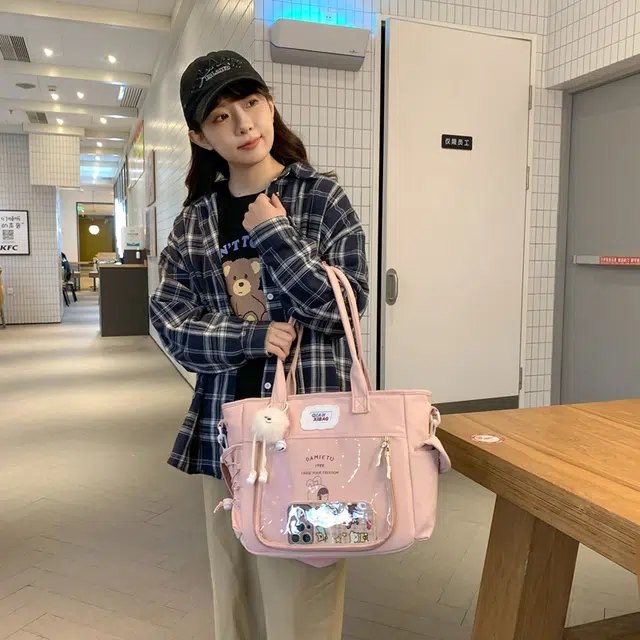 单肩包 可爱透明斜挎包包女学生手提包大容量卡通单肩托特包