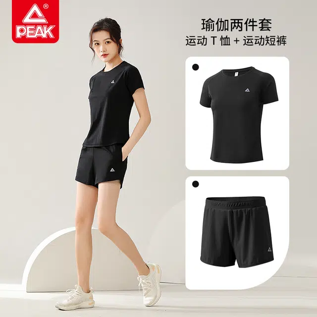 匹克 短袖瑜伽服运动三分短裤健身套装 女款