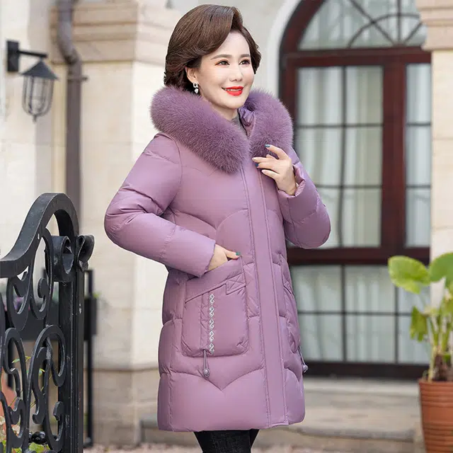 鸭鸭 时尚连帽中长款加厚外套保暖羽绒服 女款