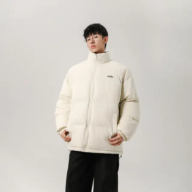 明尼凯 美式复古高街学院风纯色面包服格纹拼接校园小清新防风抗寒保暖休闲宽松立领长袖外套日常通勤百搭舒适时尚户外棉服 男女同款