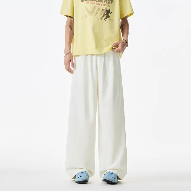 明尼凯 美式复古褶皱薄款肌理感山本裤基础款百搭松弛慵懒垂坠感舒适亲肤凉爽透气阔腿休闲裤 男女同款