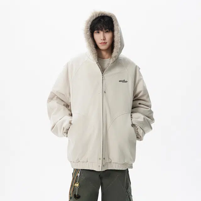 明尼凯 美式复古高街潮牌毛领座山雕慵懒氛围感宽松休闲舒适百搭结构加厚保暖短款小众个性痞帅时尚潮流连帽情侣款外套棉服 男女同款