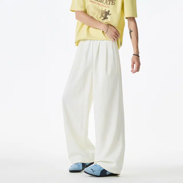 明尼凯 美式复古褶皱薄款肌理感山本裤基础款百搭松弛慵懒垂坠感舒适亲肤凉爽透气阔腿休闲裤 男女同款