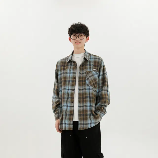 明尼凯 美式复古高街学院风小众个性设计感做旧水洗撞色格子简约慵懒风外套日常通勤百搭休闲宽松时尚潮流街头痞帅翻领长袖衬衫 男女同款