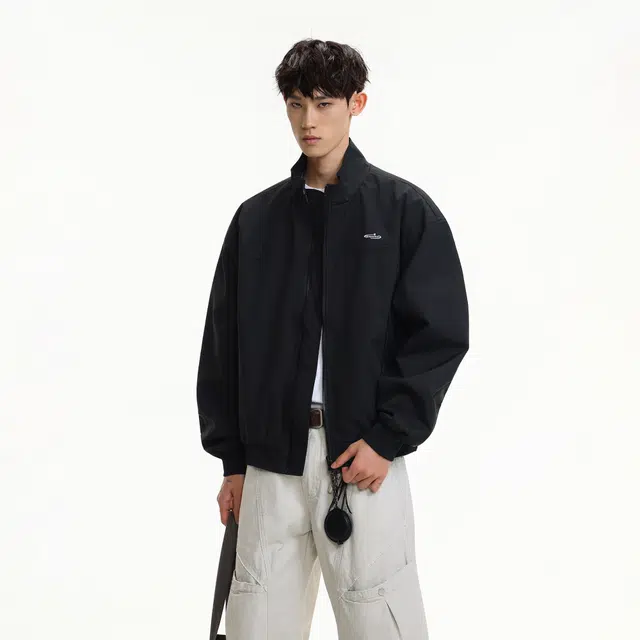 明尼凯 美式复古高街字母图案立领廓形教练上衣小众设计高级感痞帅工装飞行户外百搭防风防水机能风休闲夹克外套 男女同款