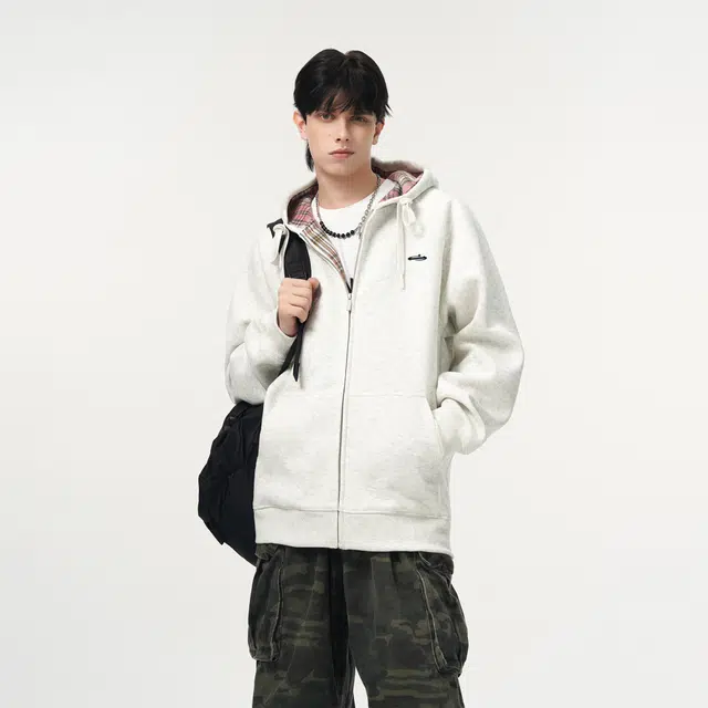 明尼凯 美式复古高街基础款个性撞色格纹小众设计感潮流日常通勤宽松高级感百搭舒适亲肤休闲连帽情侣重磅开衫卫衣 男女同款