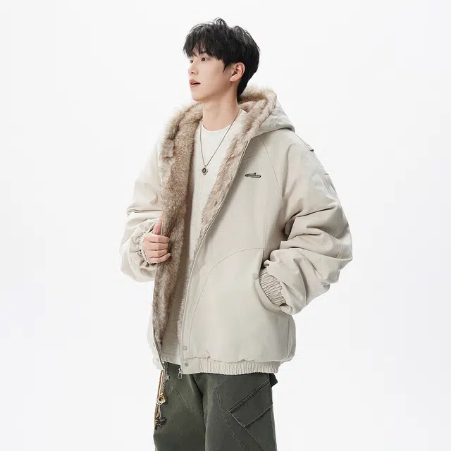 明尼凯 美式复古高街潮牌毛领座山雕慵懒氛围感宽松休闲舒适百搭结构加厚保暖短款小众个性痞帅时尚潮流连帽情侣款外套棉服 男女同款