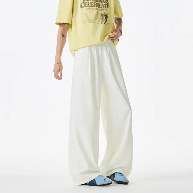 明尼凯 美式复古褶皱薄款肌理感山本裤基础款百搭松弛慵懒垂坠感舒适亲肤凉爽透气阔腿休闲裤 男女同款