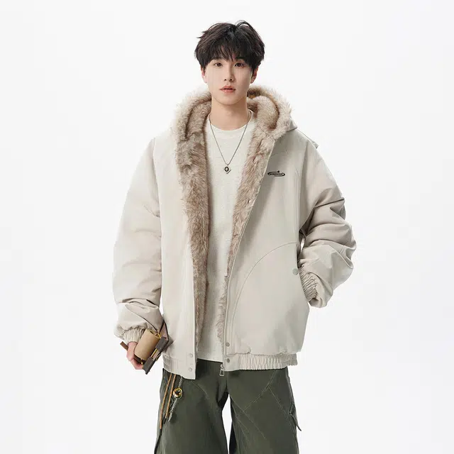 明尼凯 美式复古高街潮牌毛领座山雕慵懒氛围感宽松休闲舒适百搭结构加厚保暖短款小众个性痞帅时尚潮流连帽情侣款外套棉服 男女同款