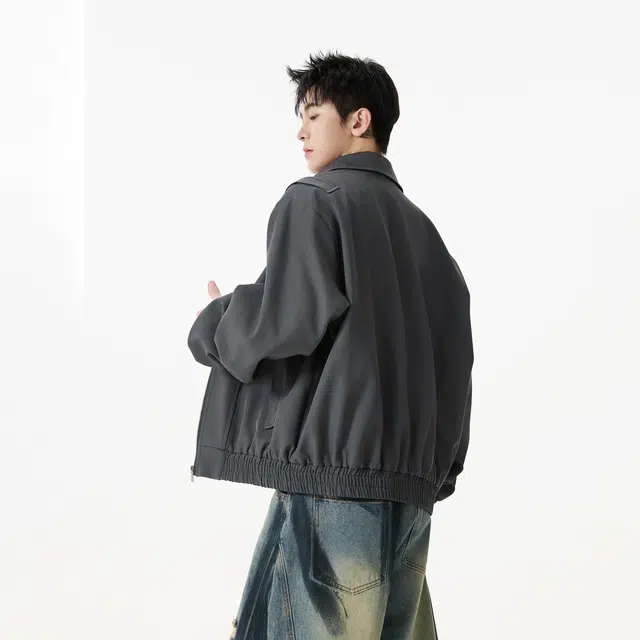 明尼凯 美式复古嘻哈街头风解构双拉链口袋设计感小众高级感百搭无性别主义工装教练翻领宽松休闲日常夹克外套 男女同款