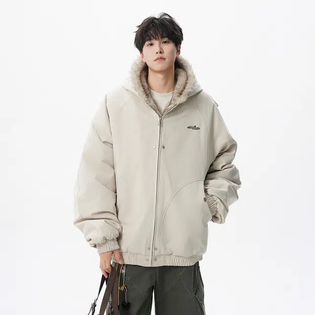 明尼凯 美式复古高街潮牌毛领座山雕慵懒氛围感宽松休闲舒适百搭结构加厚保暖短款小众个性痞帅时尚潮流连帽情侣款外套棉服 男女同款