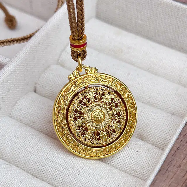 戴时光 新中式八宝罗盘国风福转 配代写贺卡 百搭高级轻奢#好运 铜 项链 男女同款情侣款